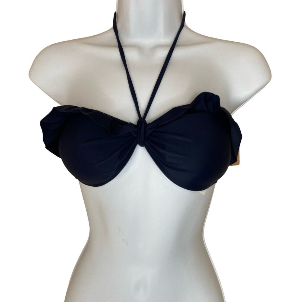 Hollister Bandeau Halter Convertible Bikini Top Ruffle Trim Ruched Small NWT